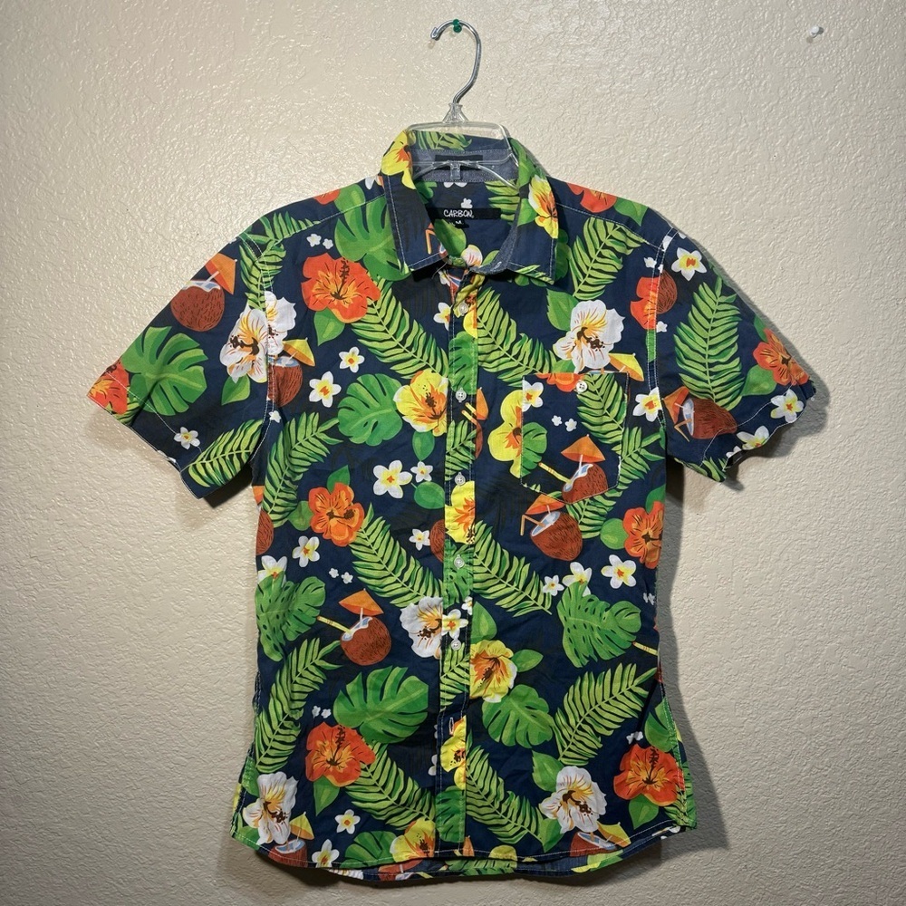 Mens Hawaiian Shirt Medium Tropical Floral Coconut Print Button Up